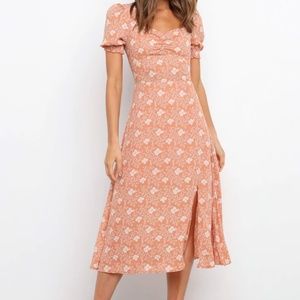 Petal & Pup Orange Puff Sleeve Midi Ideashia Dress Size US Size 8/AU Size 12